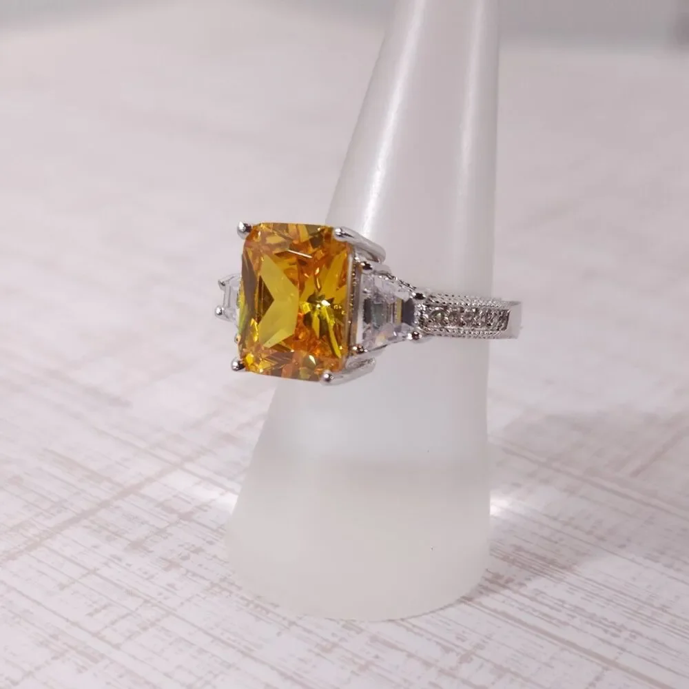 Simulated Yellow Diamond Ring in Sterling Silver Size 7